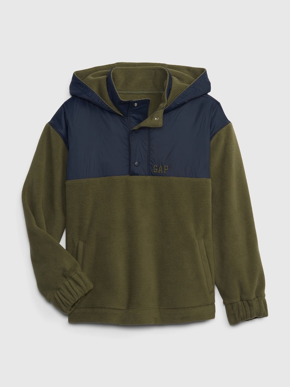 GAP Kids Fleece Hooded Pullover Olive Green Navy Size S